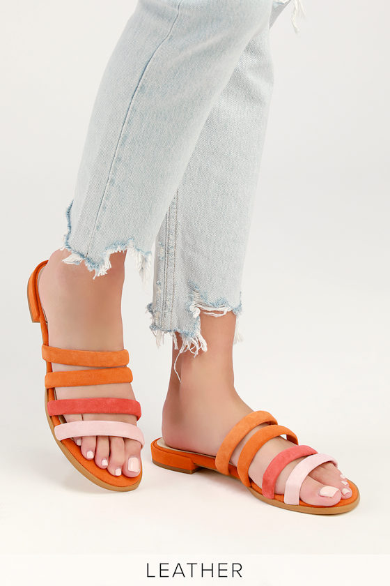 Emilia Orange Suede Leather Strappy Slide Sandals 2