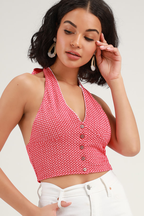 red and white halter top