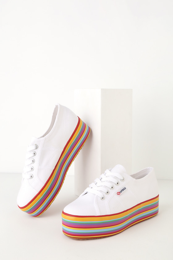 white shoes with rainbow