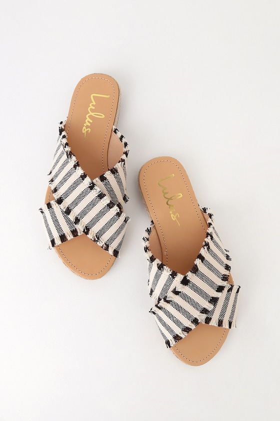 Cute Black Striped Slides - Slide Sandals - Lulus
