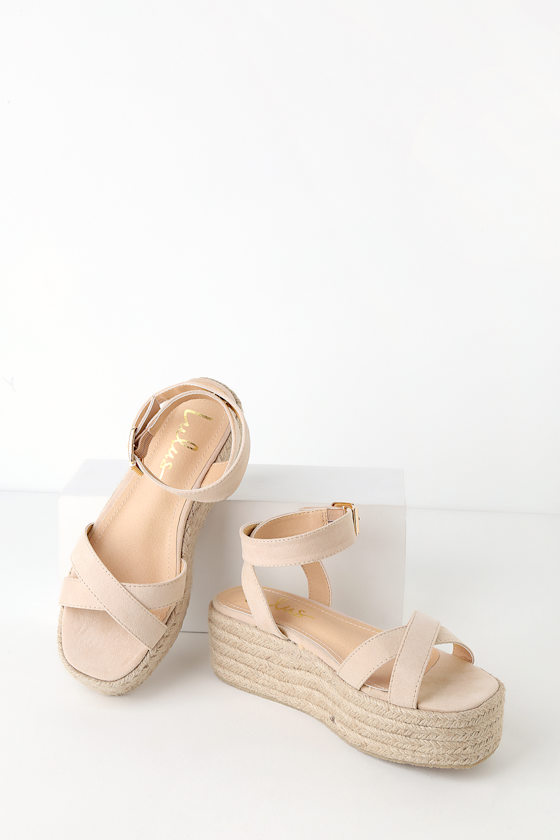 Cobi Nude Suede Espadrille Platform Sandals 7