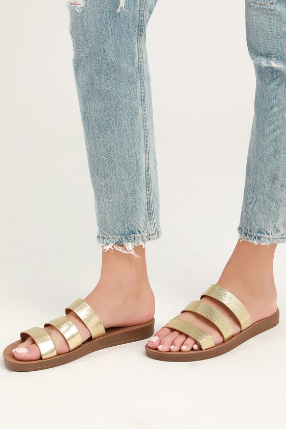 flat gold slide sandals