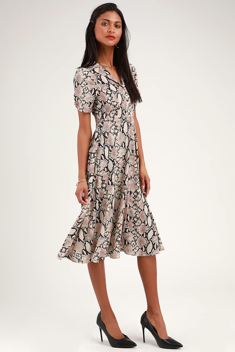 beige snake print dress Burmay Dress in PU Beige Snake main image 1