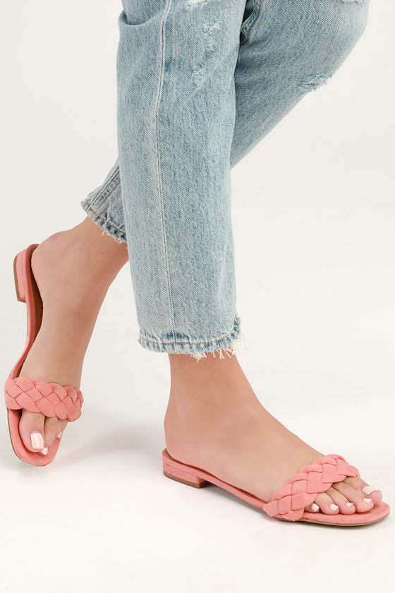 Cute Slide Sandals Salmon Suede Sandals Braided Sandals