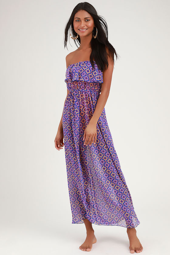 Cute Royal Blue Print CoverUp Maxi CoverUp Swim CoverUp Lulus