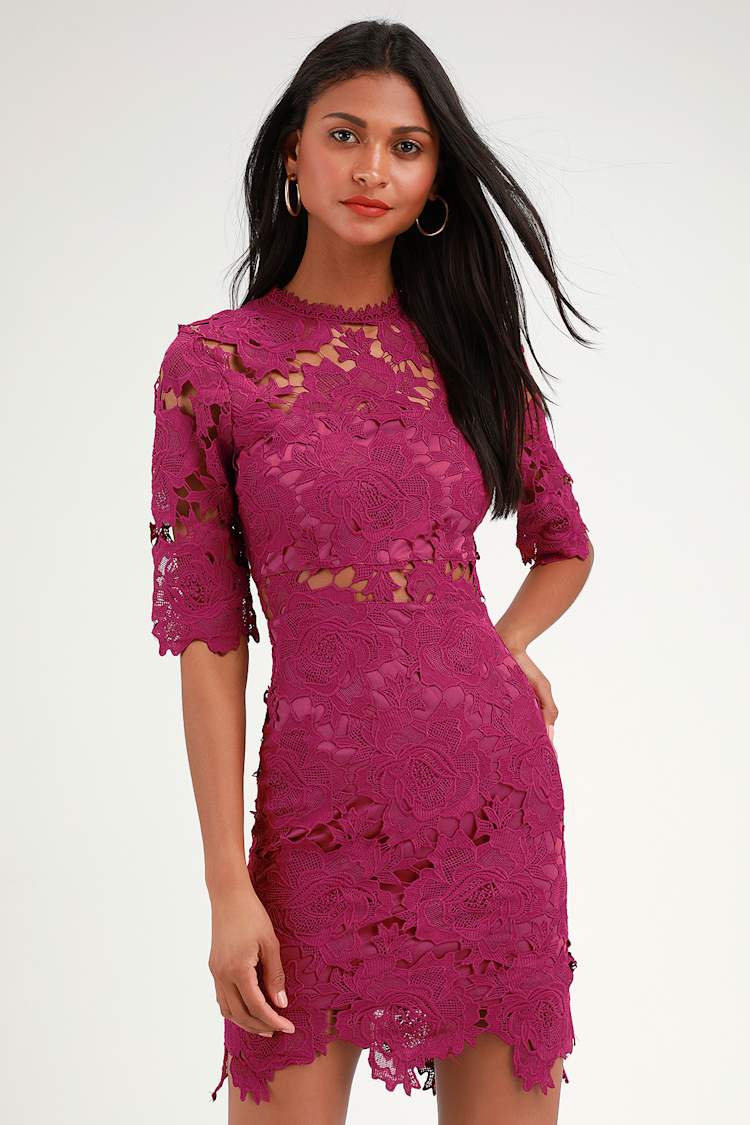 A Fine Romance Magenta Lace Sheath Dress A Fine Romance Magenta Lace Sheath Dress