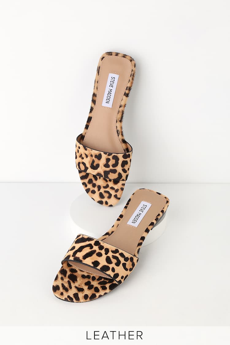 pasaporte para justificar Ballena barba Steve Madden Bev - Leopard Cow Hair Sandals - Slide Sandals - Lulus