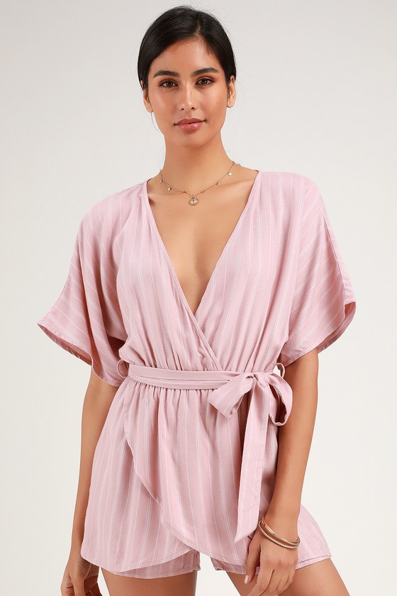 Blush Striped Romper - Striped Romper - Short Sleeve Romper - Lulus