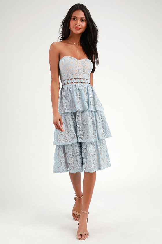 Lovely Lace Dress - Strapless Lace Dress - Light Blue Lace Dress - Lulus