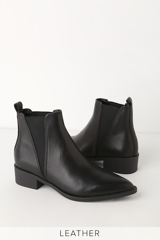 Jerry Black Leather Pointed Toe Ankle Booties 2