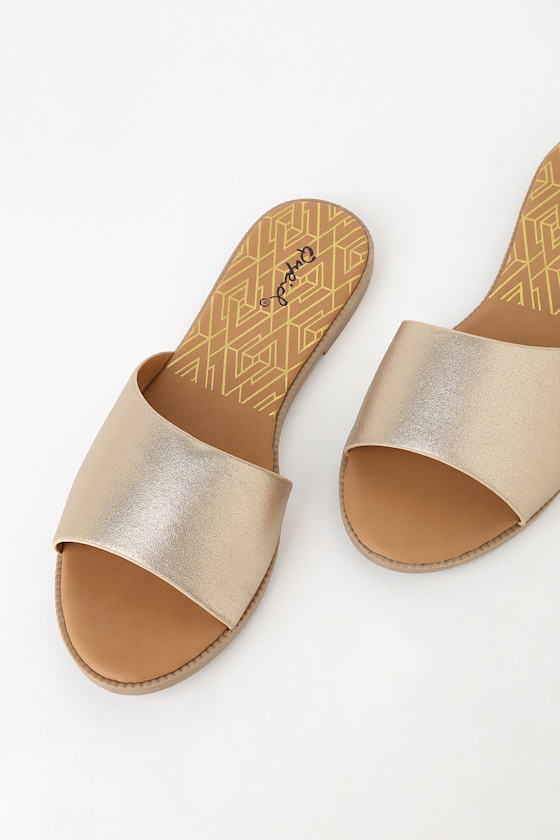 Cute Slide Sandals Gold Slide Sandals Vegan Slide Sandals Lulus