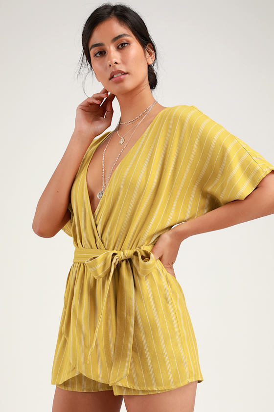 Yellow Striped Romper Striped Romper Short Sleeve Romper Lulus