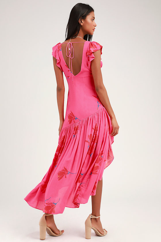 She's a Waterfall Hot Pink Floral Print Ruffled Maxi Dress 2