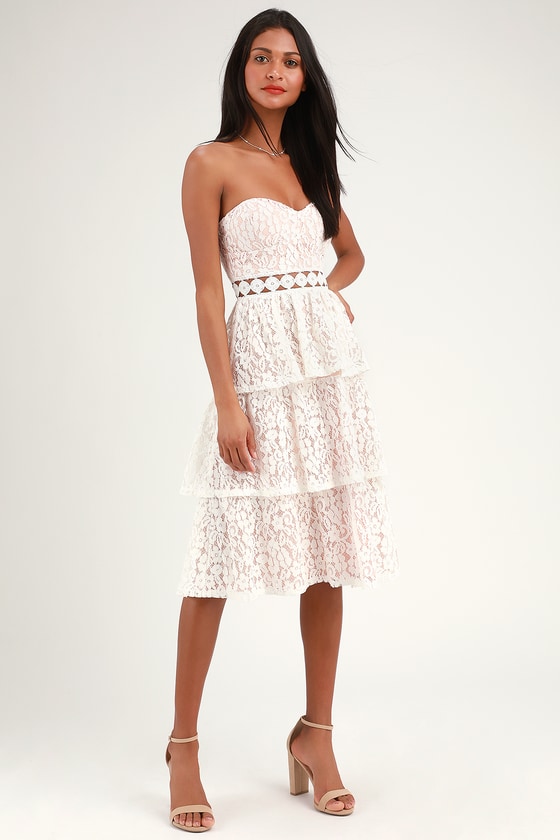 Lovely Lace Dress - Strapless Lace Dress - White Lace Dress - Lulus