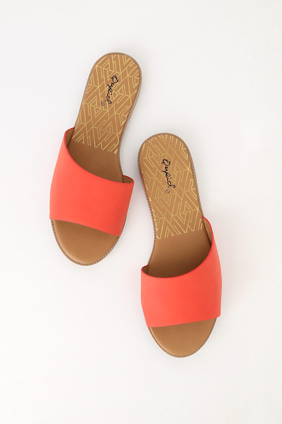 Cute Slide Sandals Orange Slide Sandals Vegan Slide Sandals Lulus