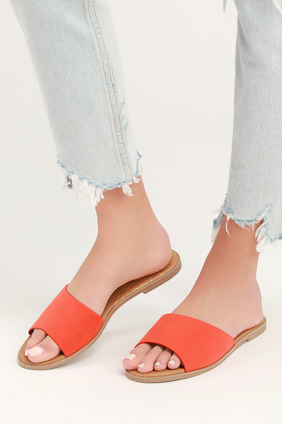 Cute Slide Sandals - Orange Slide Sandals - Vegan Slide Sandals