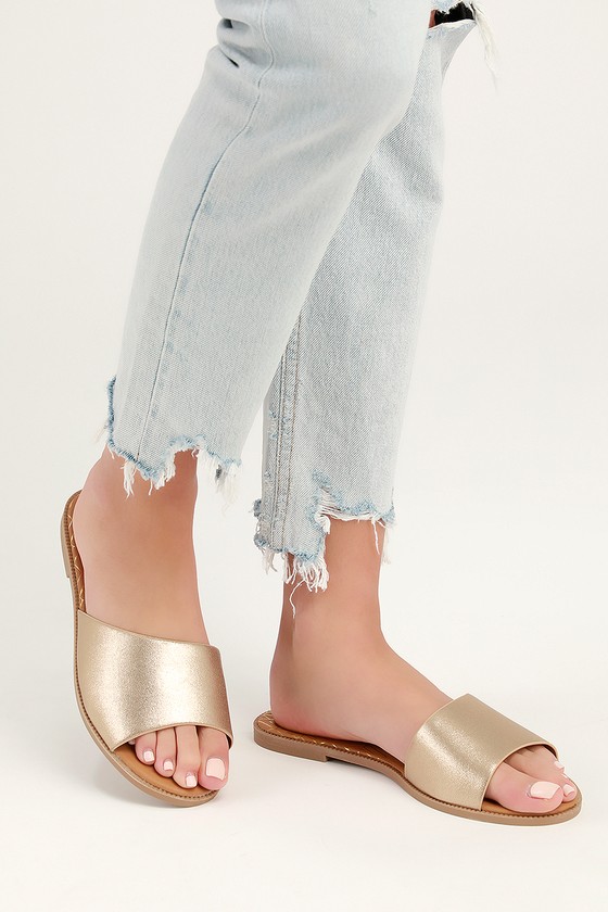 flat gold slide sandals