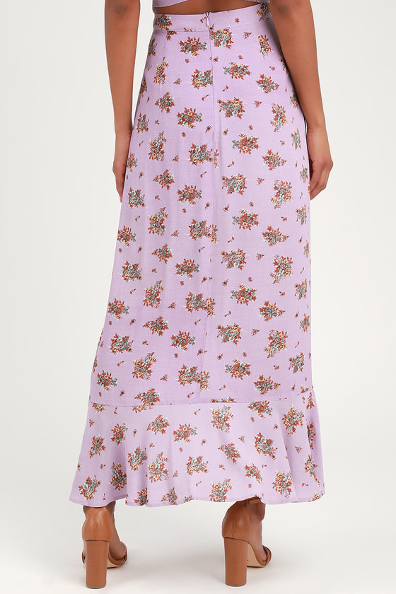 Lavender floral midi skirt hotsell