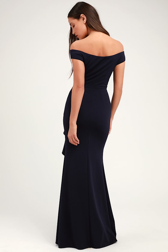 Mila Navy Blue Ruffled Off-the-Shoulder Maxi Dress 4