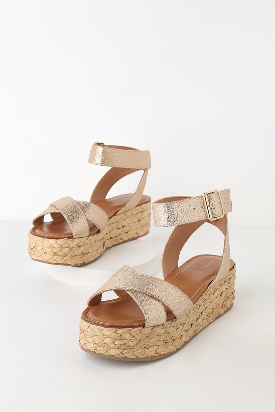 gold flatform sandals