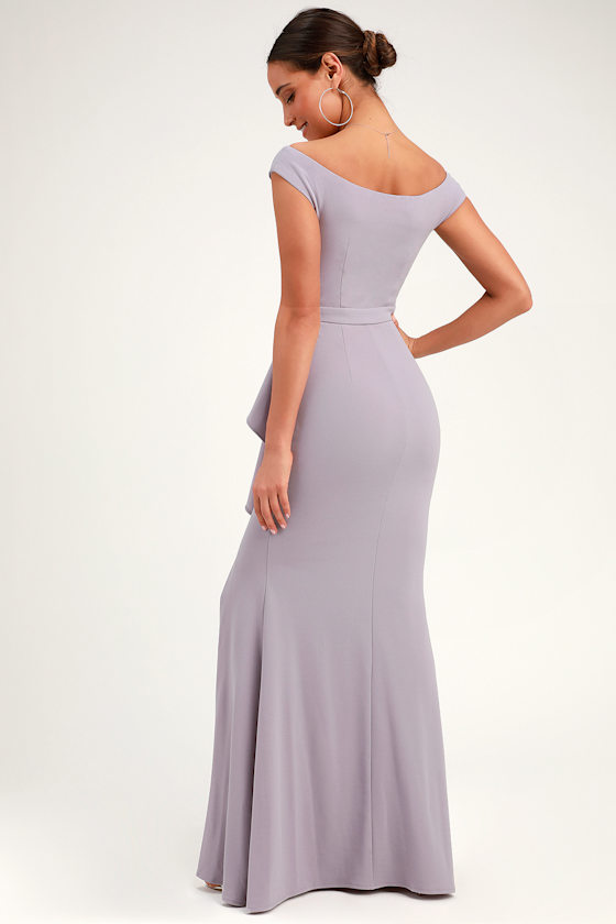Mila Dusty Lavender Ruffled Off-the-Shoulder Maxi Dress 3