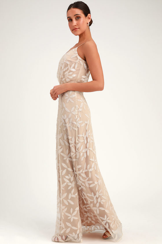 The Savannah Blouson Beige Sequin Maxi Dress 2