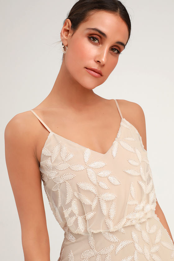 The Savannah Blouson Beige Sequin Maxi Dress 4