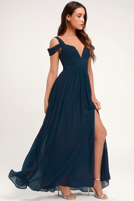 Ocean of Elegance Navy Blue Maxi Dress
