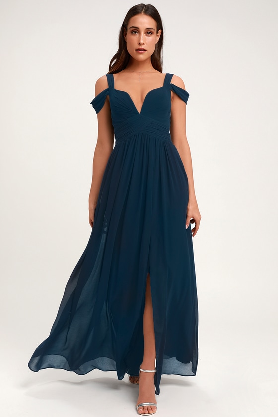 Ocean of Elegance Navy Blue Maxi Dress