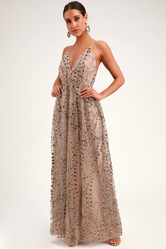 the savannah beige sequin sleeveless maxi dress