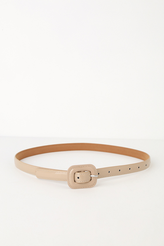 Cute Taupe Belt Skinny Belt Vegan Patent Leather Belt Lulus