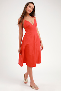 dress lulus dresses casual orange skater midi refresh cute summer bright