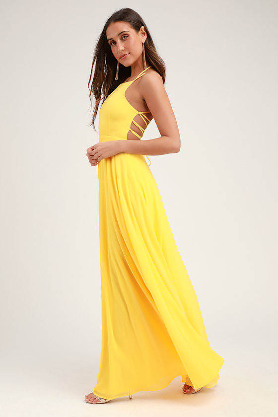 Strappy to be Here Yellow Maxi Dress 3
