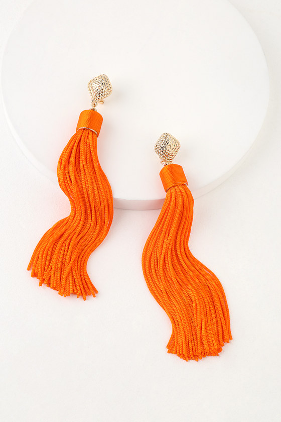 Trendy Tassel Earrings Neon Orange Earrings Fringe Earrings Lulus