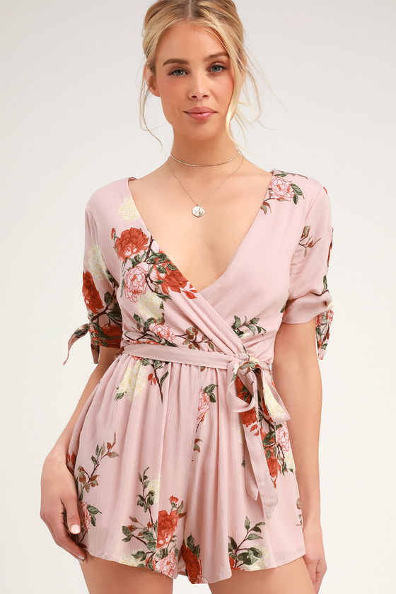 Sloane Blush Pink Floral Print Short Sleeve Romper