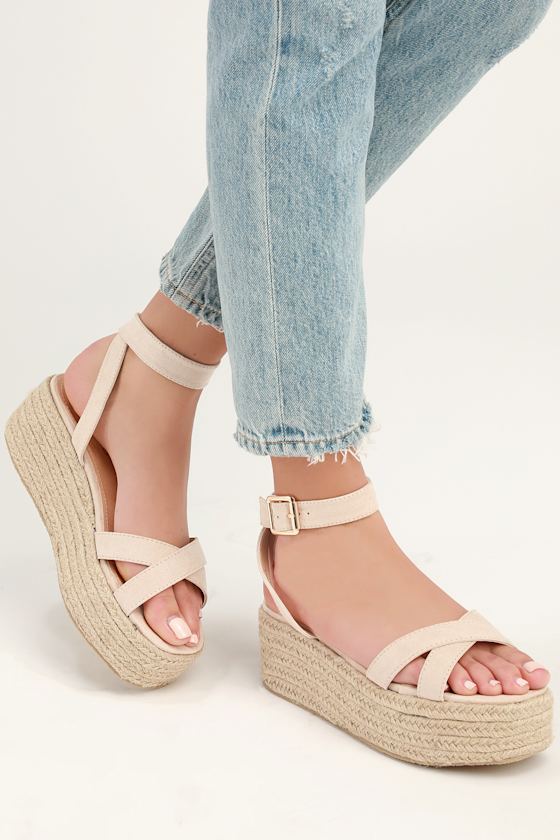 Cobi Nude Suede Espadrille Platform Sandals 6