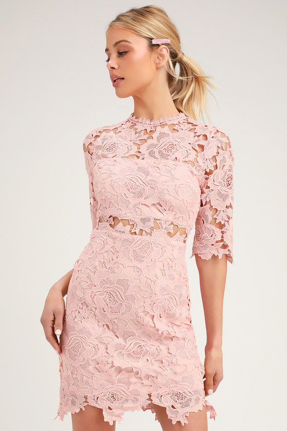 pink lace sheath dress