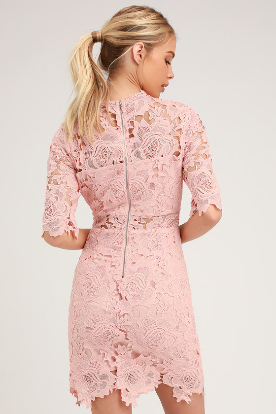 blush lace sheath dress