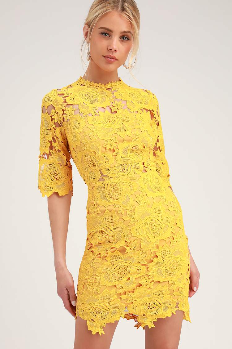 Yellow Lace Dress With Sleeves
