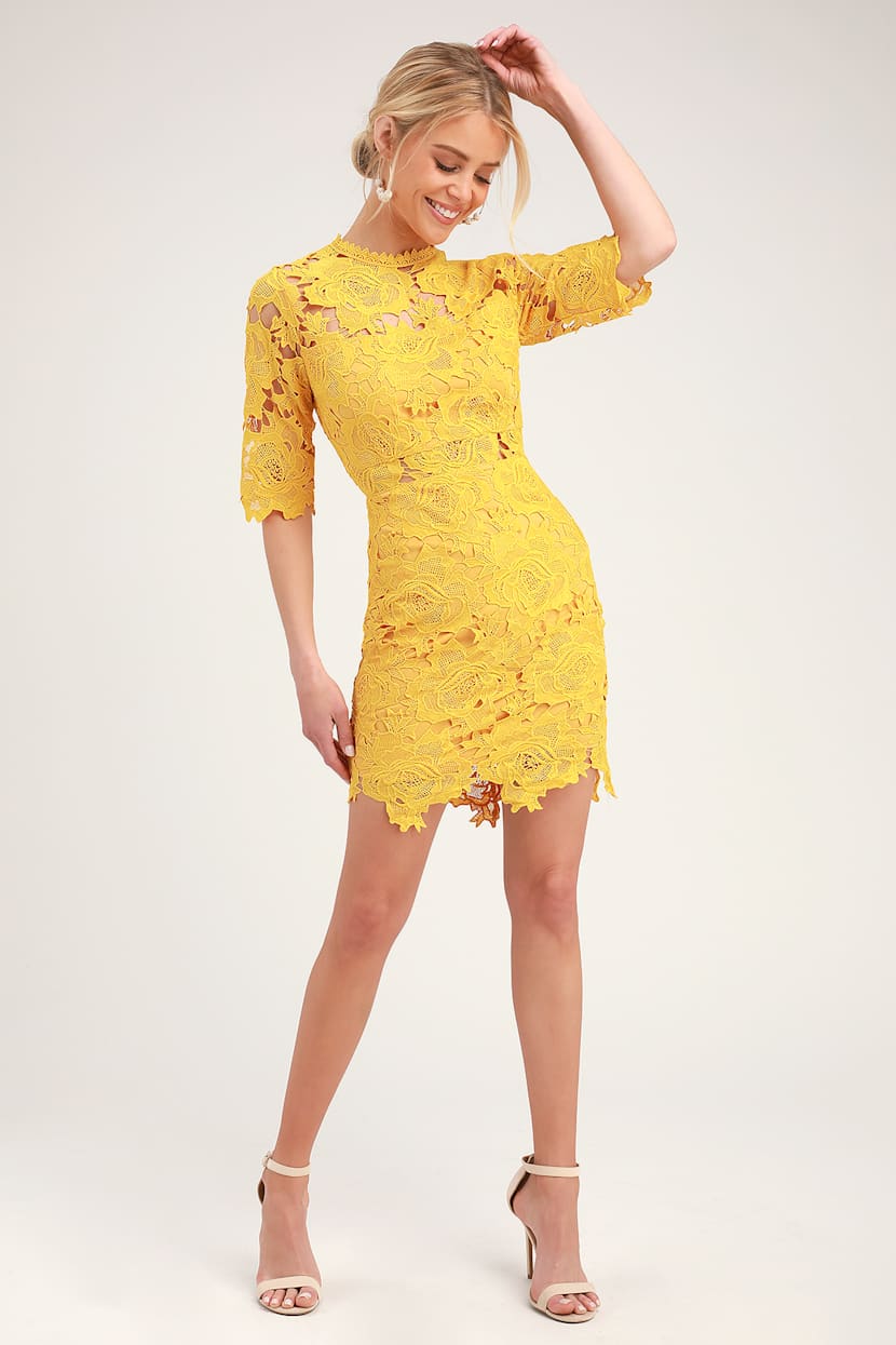 Sexy Yellow Dress - Yellow Lace Dress - Yellow Lace Sheath Dress - Lulus