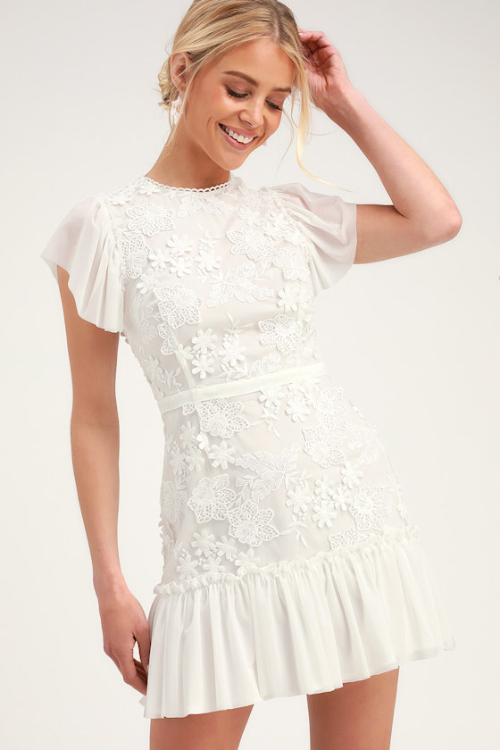 Ivy Applique White Ruffled Mini Dress 2