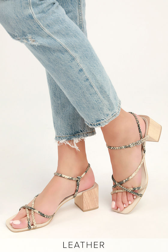 Zayla Snake Print Embossed Leather Strappy High Heel Sandals 5