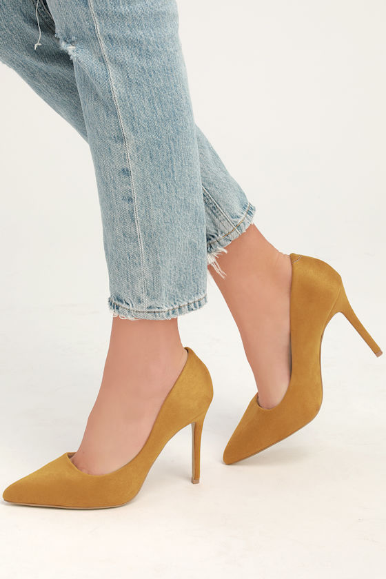 mustard closed toe heels