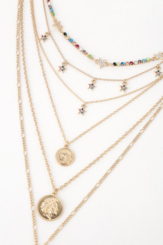 Made of Stardust Gold Rhinestone Layered Coin Necklace 2