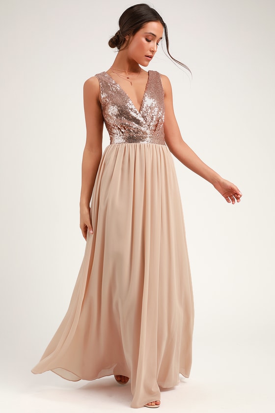 Lovely Champagne Maxi Dress - Sequin Maxi Dress - Lulus