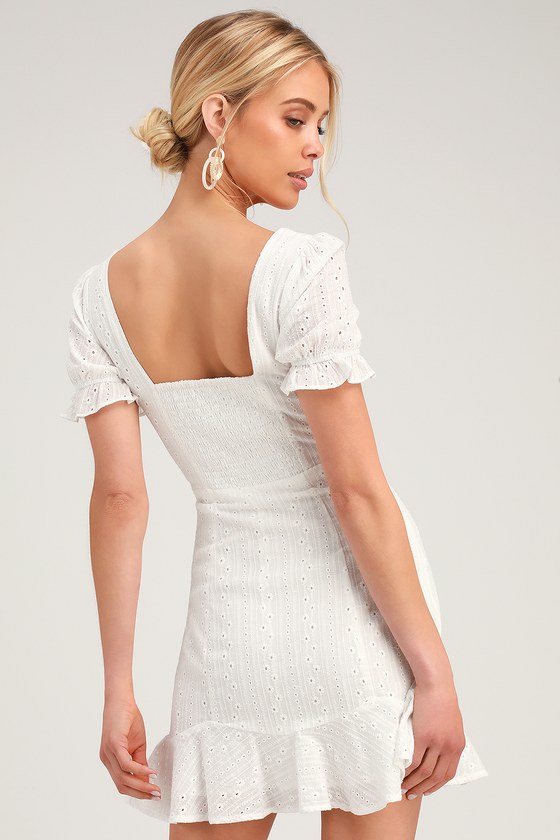 white eyelet mini dress