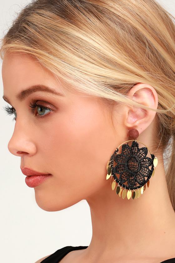 Sia Sunflower Black and Gold Crochet Flower Earrings 2
