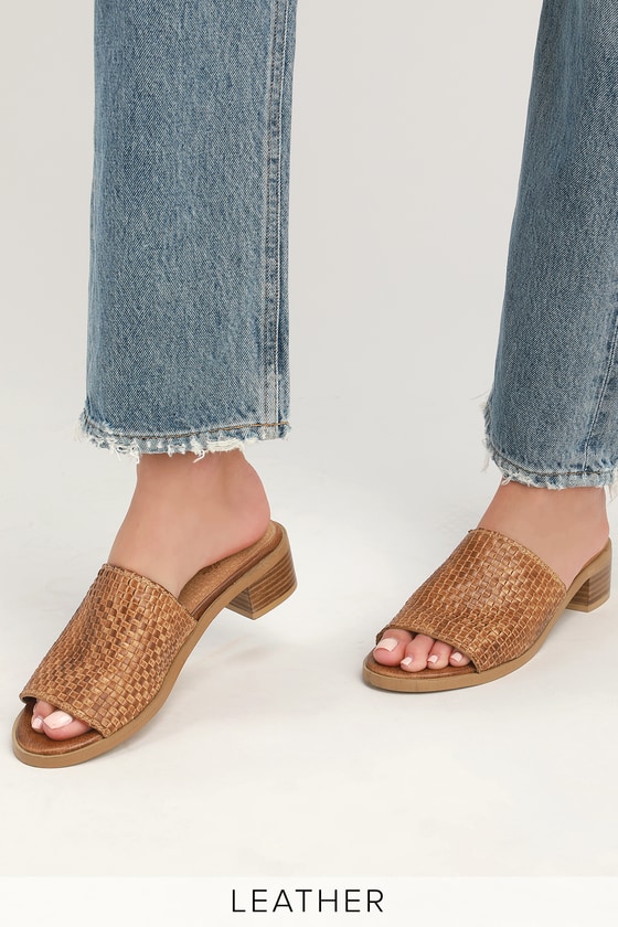 Hard to Find Tan Leather Woven Mules