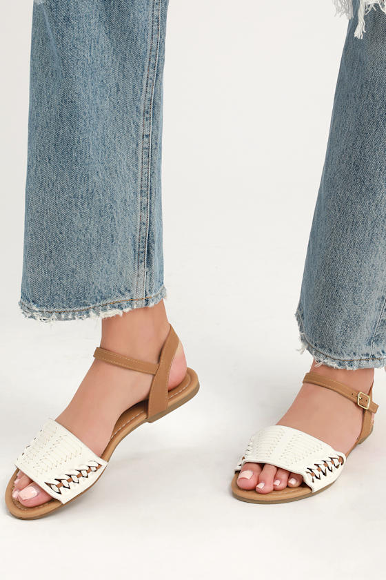 Corby White Nubuck Flat Sandals 1