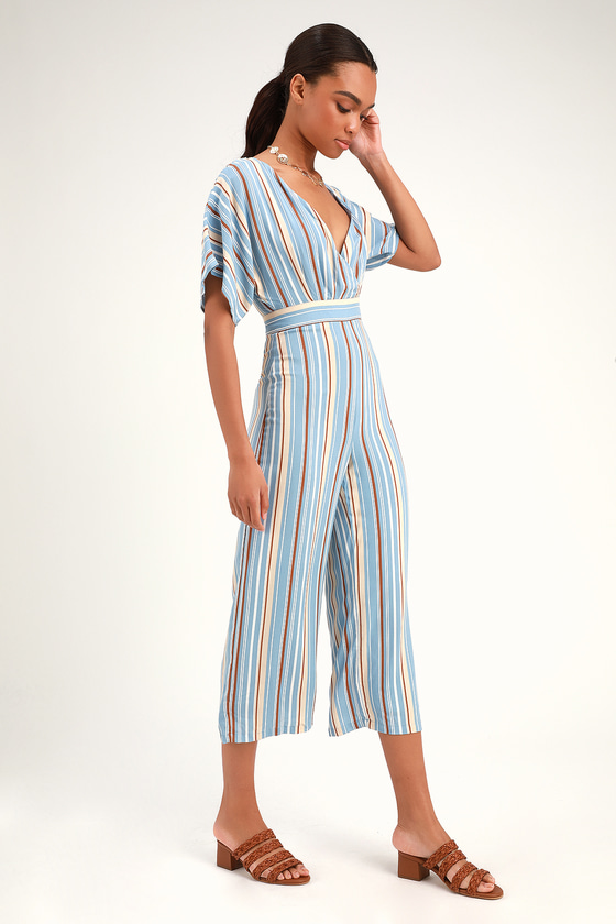 short sleeve striped jumpsuit